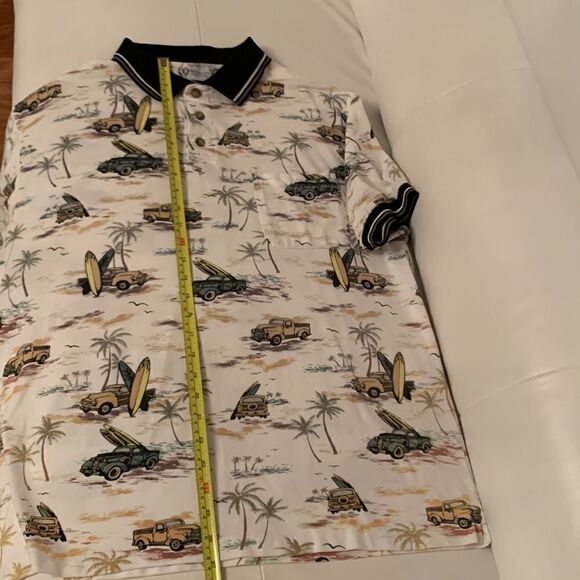 Michael Austin Gold Havaiian Truck Surfing Palm Polo Shirt Men’s Size L - Picture 7 of 9
